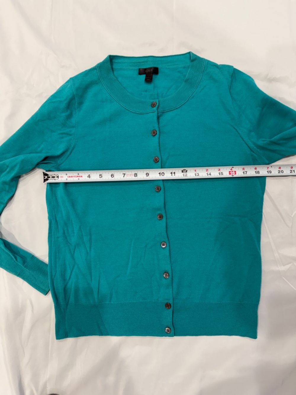 J Crew Women's Teal Button-Front Crewneck Cardigan Merino Sweater—Large - Picture 8 of 8